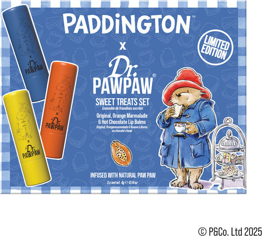 Set 3 Paddington Paddington Sweet Treats Balsamuri de Buze Aromă de Dulceață de Portocale + Balsam Original + Aromă de Ciocolată Caldă Dr.pawpaw 3 X 4 G