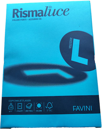 Favini 200 Φύλλα Rismaluce 140g/m2 Μπλε 55 21x29,7 A4