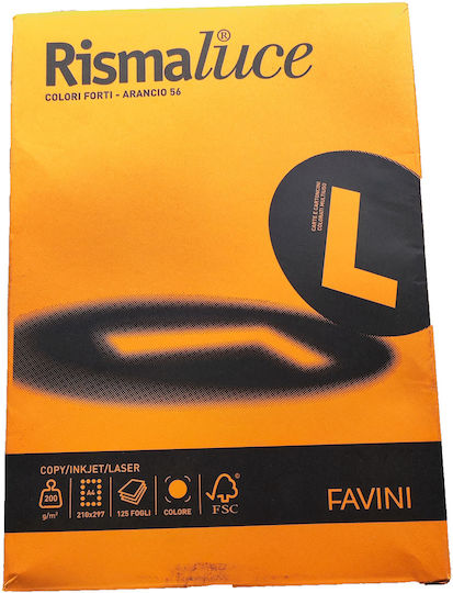 Favini 125 Φύλλα Rismaluce 200g/m2 Πορτοκαλί 56 21x29,7 A4