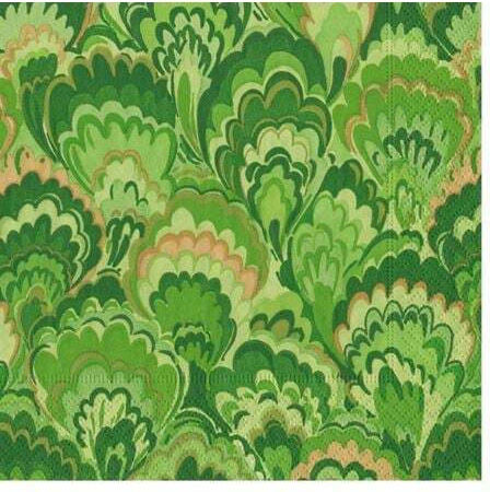 Party Napkins Luncheon Marbled Ceramica Green 16.5x16.5cm Caspari 20 Pieces