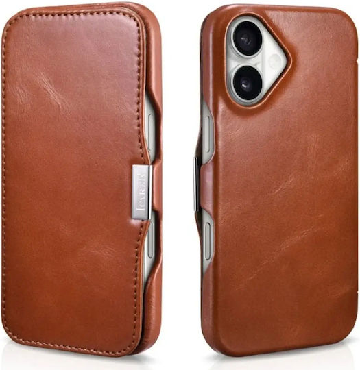 iCarer Folio Back Cover Leather Waterproof Brown (iPhone 16)