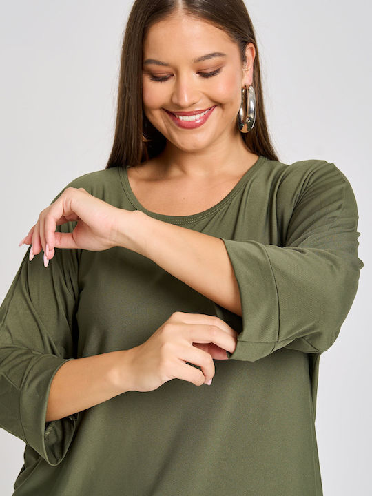 Women's Blouse Cotton with 3/4 Sleeve Ivory, Khaki