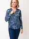 Women's Blouse with V Neckline Blue