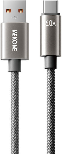 WK Braided USB 2.0 Cable USB-C male - USB-A 66W PD Γκρι 1.2m 250920