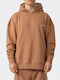 Embroidered Logo Men's Sweatshirt with Brown Hood