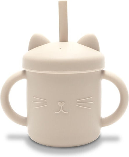 Lorelli Baby Cup with Handle and Straw made of Silicone Beige for 9m+m+