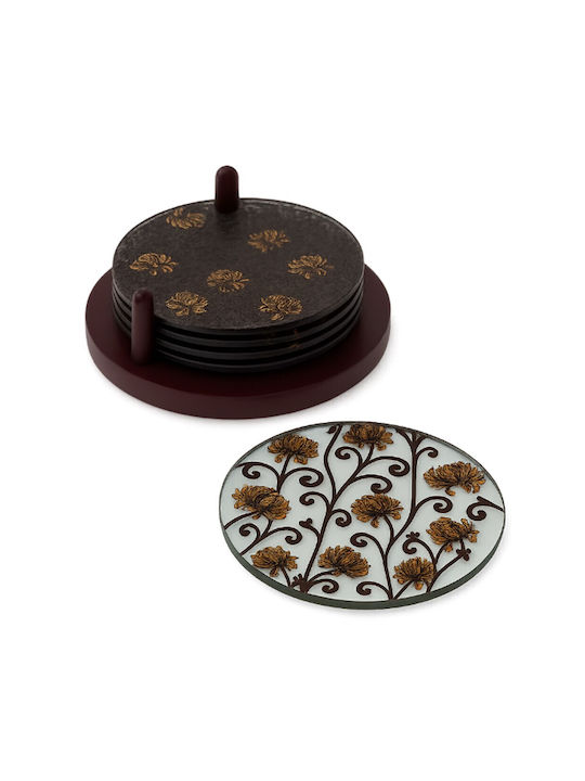 Galifas Round Coaster Glass with Stand 9cm 6pcs