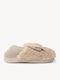 Beige Pelz Hausschuhe Für Zuhause Mit Dekorativem Schleife