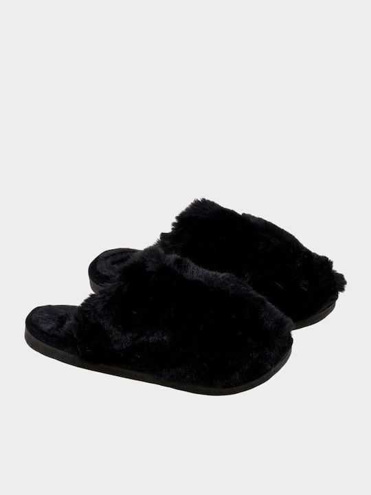 Winter Women's Slippers with Fur Black