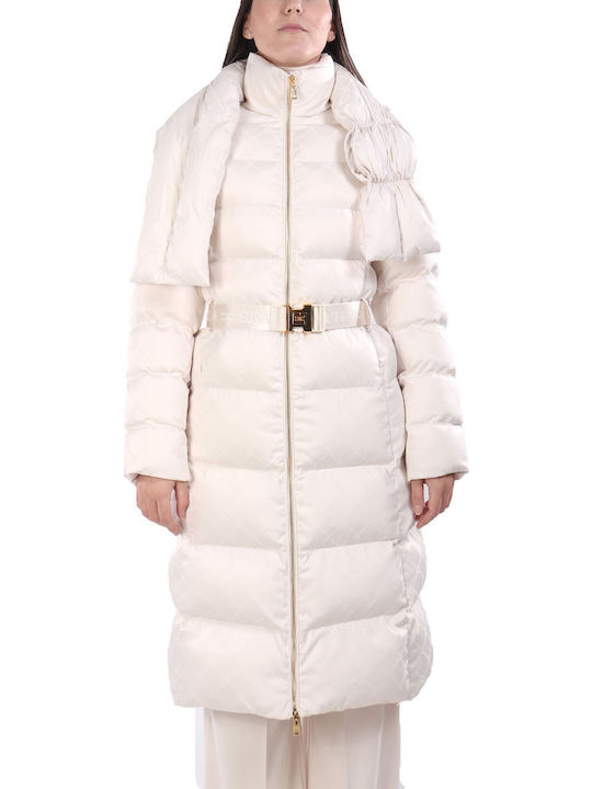 Women's Long Puffer Jacket for Winter Ecru