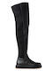 Leder Damenstiefel mit Gummizug Schwarz