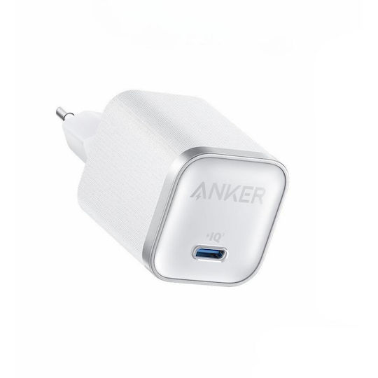 Anker Φορτιστής Χωρίς Καλώδιο GaN με Θύρα USB-C 45W Power Delivery Λευκός (Nano)