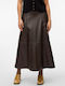 Leather High Waist Midi Skirt Brown