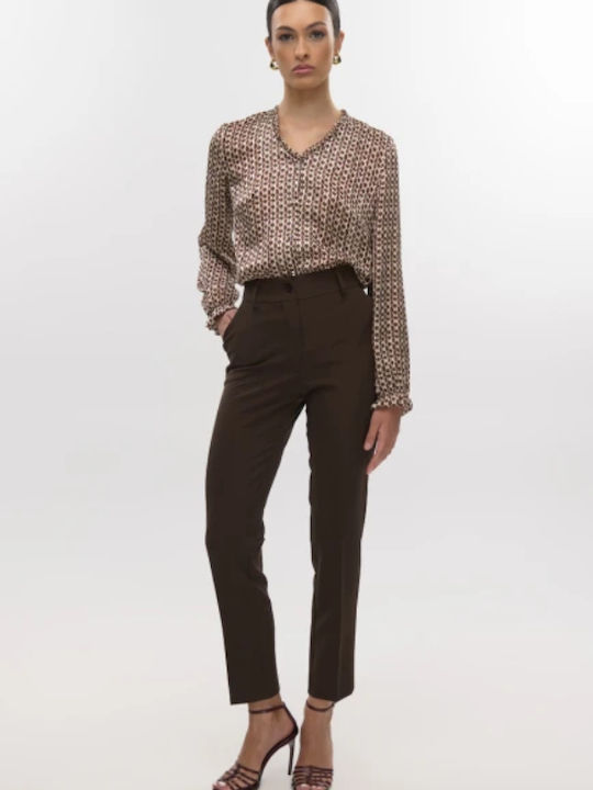 Fibes Women's High-waisted Fabric Trousers Brown