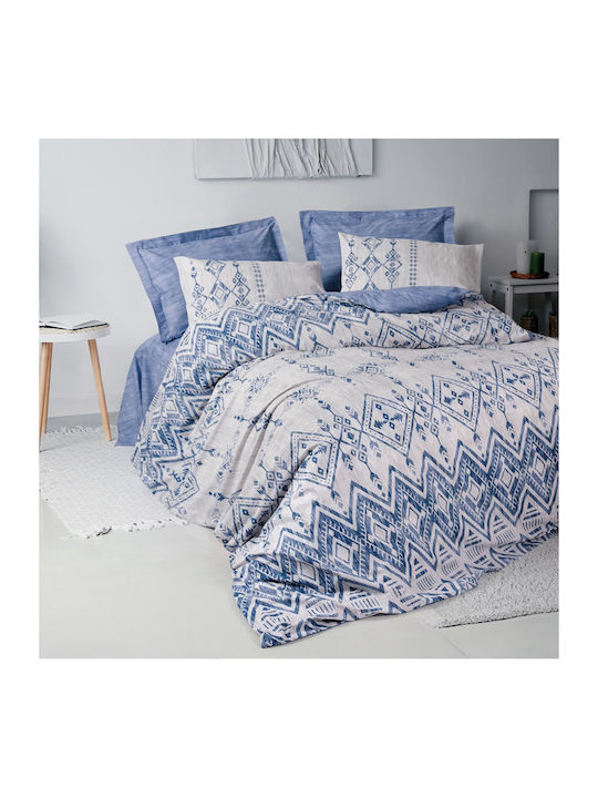 Cotton Box Duvet Cover Set Cotton Double with 2 Pillowcases 200x220 Box 4 Blue