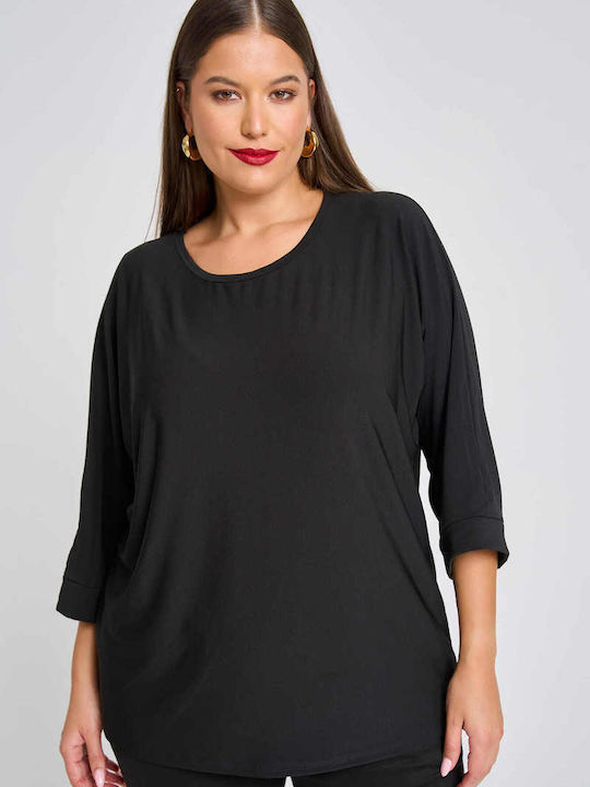 Women's Blouse Cotton with 3/4 Sleeve Ivory, Black