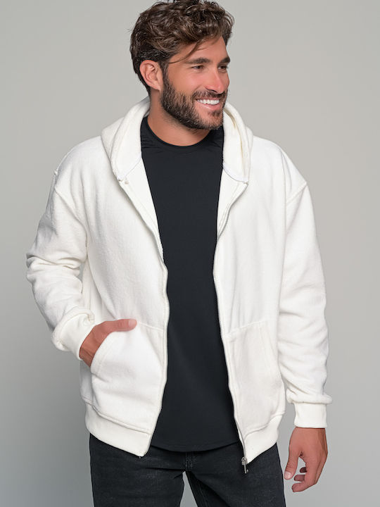 Ben Tailor Cardigan Bărbați Fleece Cu Glugă Alb...