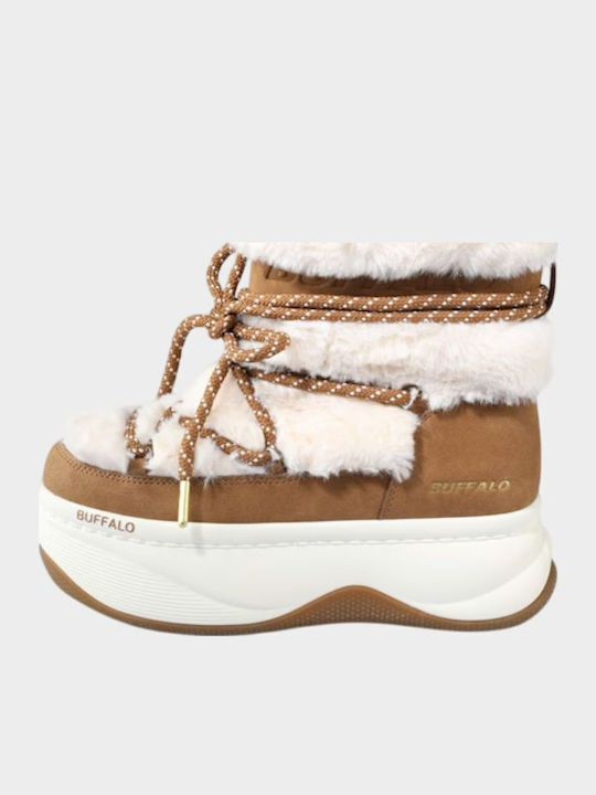 Buffalo Snow Leather Women's Ankle Boots Platform Beige 1270161
