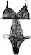 Freemove Sexy Schwarzes Bodysuit-tanga String Spitze 18507