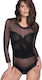 Leilieve Schwarzes Elegantes Sexy Langärmeliges Transparentes Bodysuit Samt Design Dancer M8809