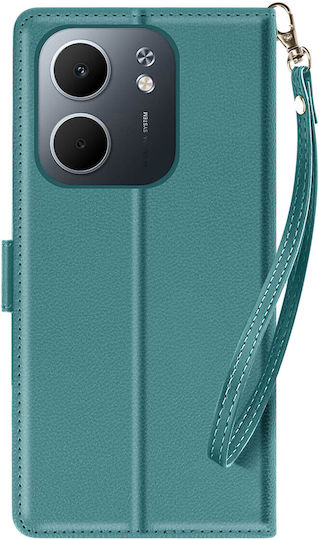 Husă Wallet Avizar Oppo A5x Cu Curea De Mână Funcție Stand Video Turcoaz