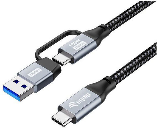 Equip USB 3.2 Cable USB-C male - USB-A / USB-C 100W PD Μαύρο 1m 128431