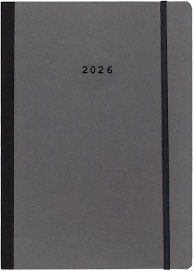 Next Ημερολόγιο 2026 Natural Ημερήσιο Flexi Γκρι Σκούρο Λάστιχο 17x25εκ Δυνατότητα Εκτύπωσης