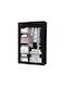 Fabric Wardrobe with Zipper and Shelves in Black Color 175x45x90cm