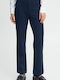 Women's Fabric Capri Trousers with Elastic Regular Fit Navy