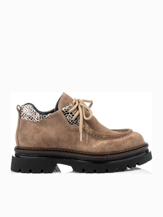 Mago Shoes Leather Women's Ankle Boots Beige