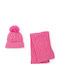 Kids Beanie Set with Scarf Knitted Pink 2pcs