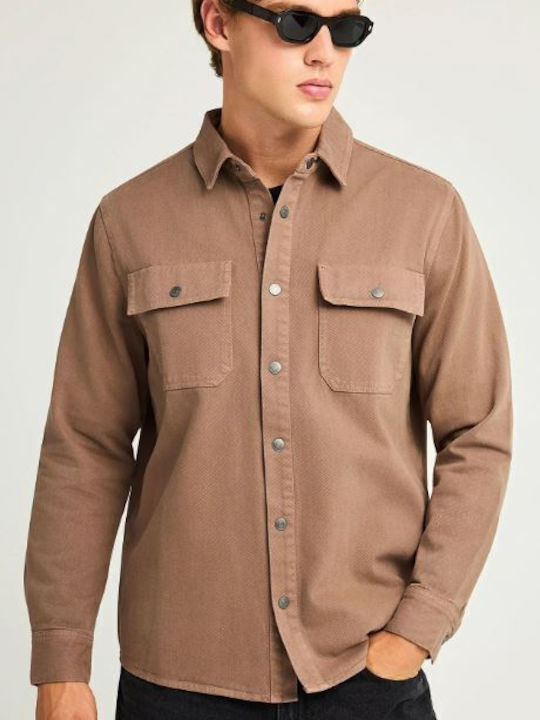 Funky Buddha Long Sleeve Denim Overshirt Brown