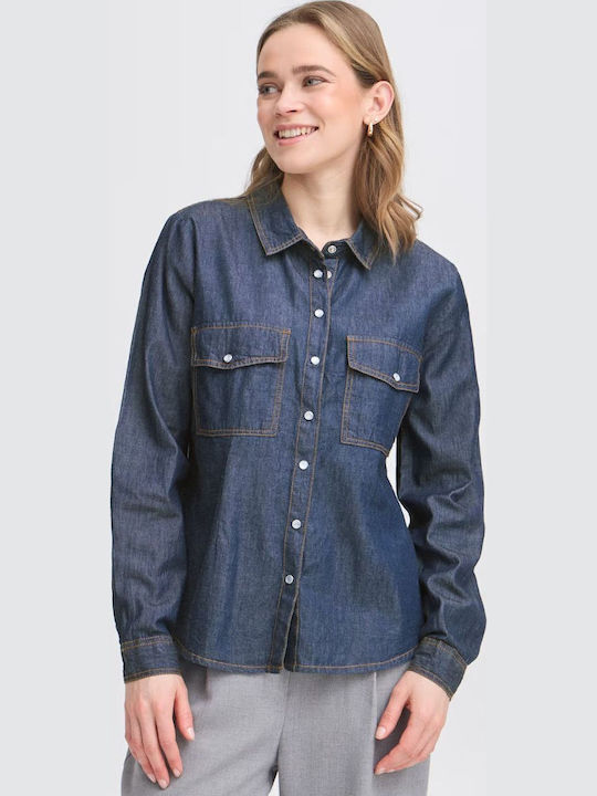 Women's Denim Long Sleeve Shirt Blue Denim