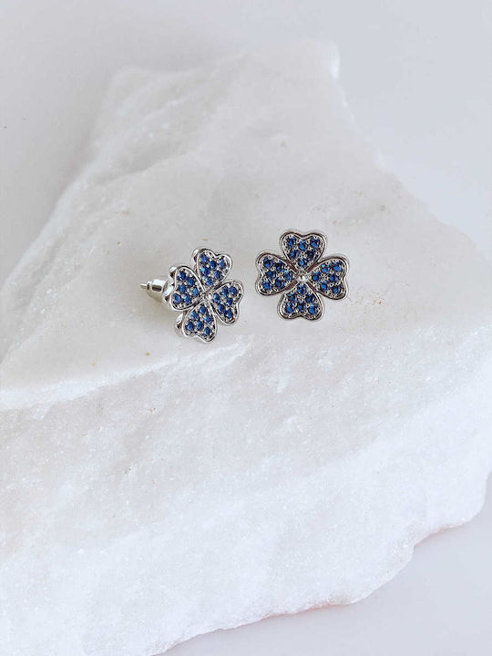 Celestino Damen Ohrringe Kleeblatt Strass Blau
