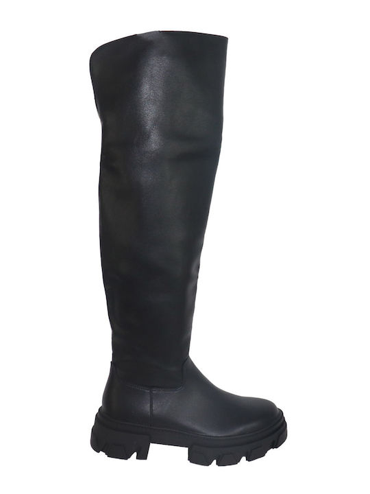 Synthetic Leather Medium Heel Women's Boots Black
