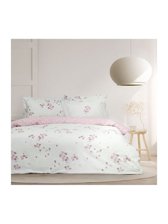 Nima Duvet Cover Set Cotton Single with Pillowcase 160x240 Roselle White-pink