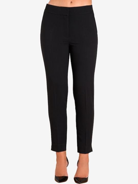 Women's Fabric Trousers with Elastic Slim Fit Black
