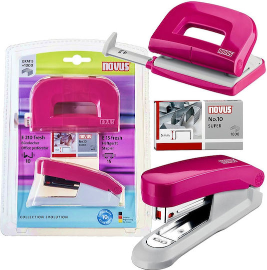 Novus Kit E15 Stapler + E210 Hole Puncher + Rose Staples