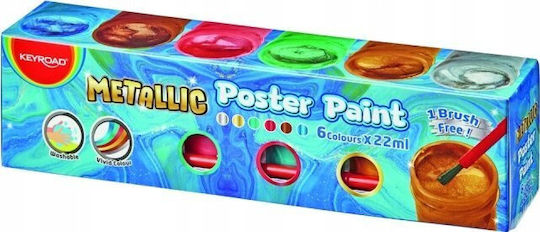 Keyroad Metallic Poster Colours 6x22ml Free Brush Colour Mixing Box