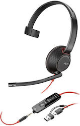 Poly Poly Blackwire 5210 Monaural Over Ear Multimedia Ακουστικά με μικρόφωνο και σύνδεση 3.5mm Jack / USB-C