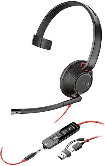 Poly Poly Blackwire 5210 Monaural Over Ear Căști Multimedia cu microfon și conexiune Jack de 3,5 mm / USB-C