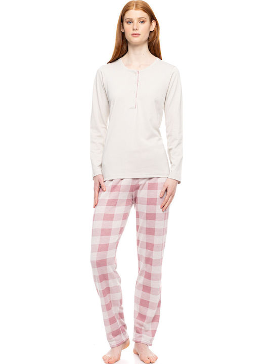 Pink Label Winter Damen Pyjama-Set Off White