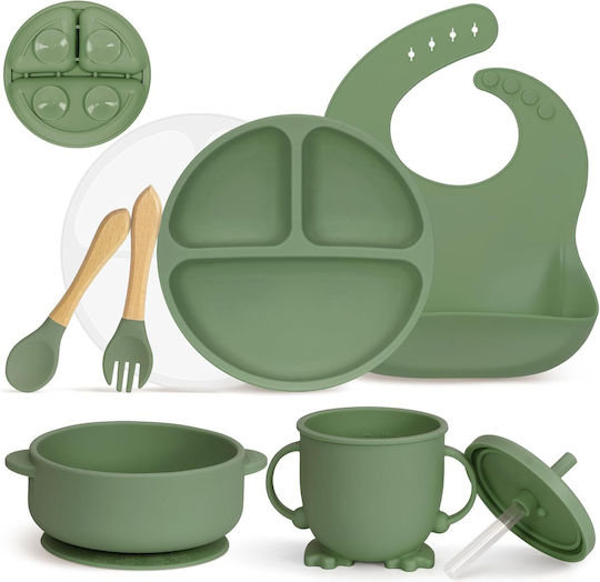 Set Essgeschirr aus Silikon Grün 5Stück für 6+ Monate