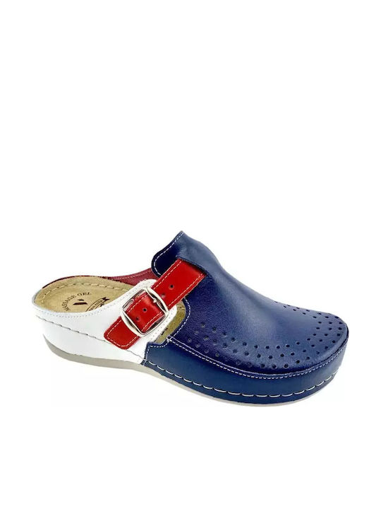Comfort Way Shoes Дамски Кожени Анатомични Клоги Сини