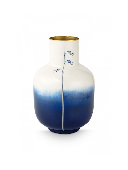 Pip Studio Μεταλλικο Βαζο Pip & Blue Bird Λευκο Μπλε 30cm