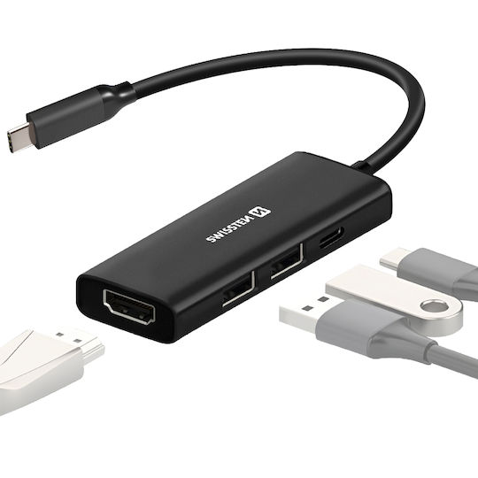 Swissten USB C Hub 4 in 1 USB-C Docking Station with HDMI 4K PD Black