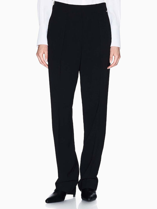 Women's Fabric Trousers in Straight Leg Style Black