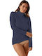 Langärmelig Blue Damen T-Shirt Rollkragen