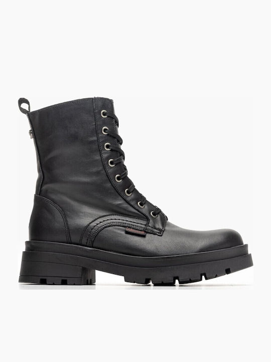 Leather Women's Ankle Boots with Medium Heel Black