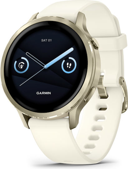 Garmin Venu 4 Stainless Steel 41mm Αδιάβροχο Smartwatch με Παλμογράφο (Lunar Gold with Bone)